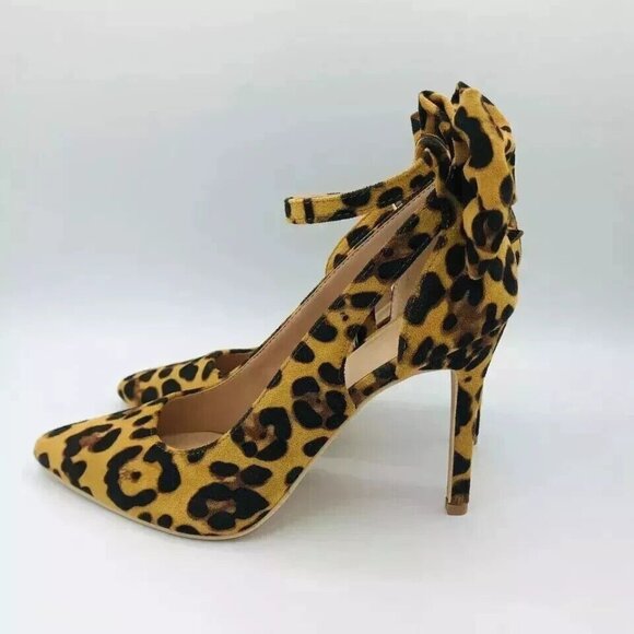 ZBY Shoes Womens Size 7.5 Leopard Cheetah Print Bow Stiletto Heels Pointy Toe - Picture 6 of 12